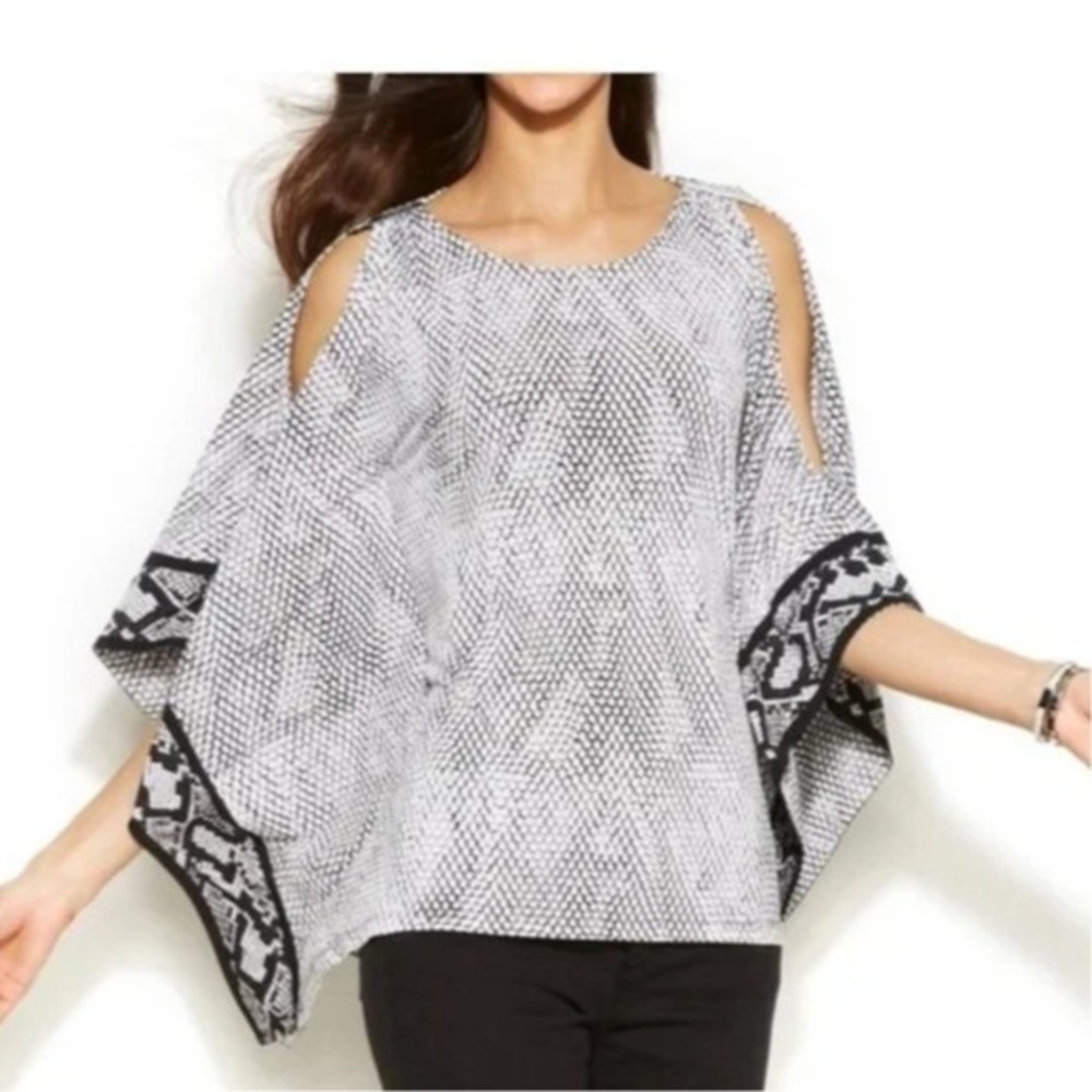 Michael Kors women XL poncho blouse snake printer cold‎ shoulder scoop neck